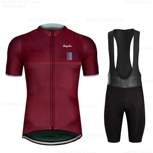 Men's cycling clothing set by Agate featuring a breathable bicycle jersey and matching shorts for comfortable riding.