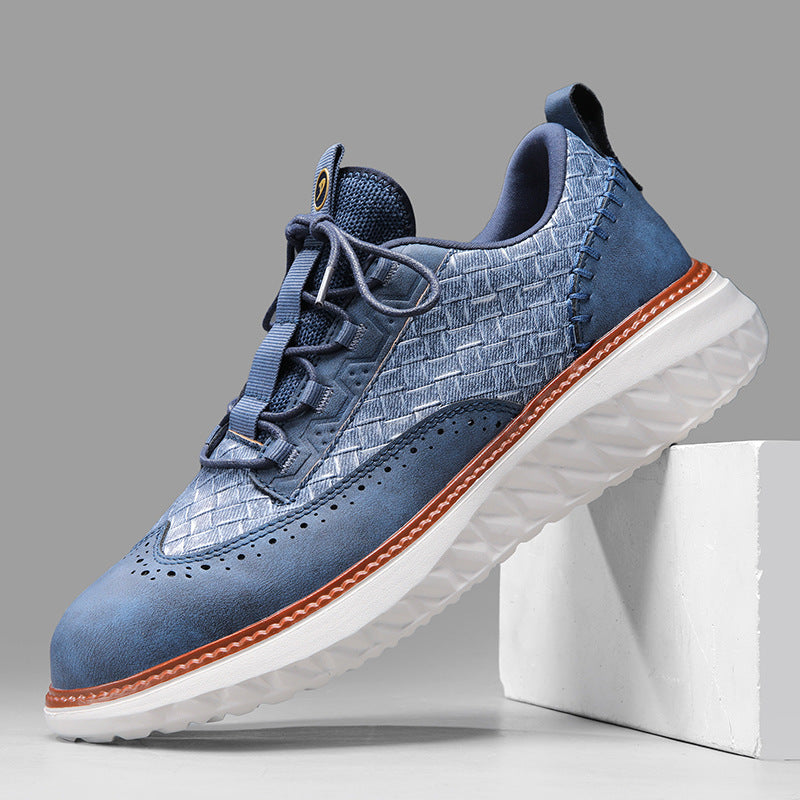 Agate men's sneakers with breathable woven-texture upper, casual athletic design, white soles, and laced closure.