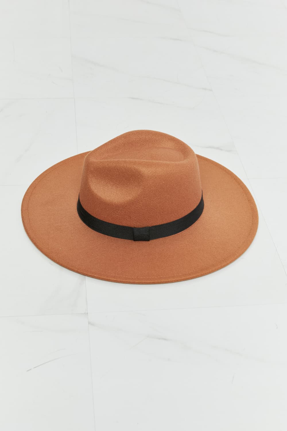 Fame Enjoy The Simple Things Fedora Hat by Trendsi, tan felt hat with a wide brim and stylish band, on a neutral background.