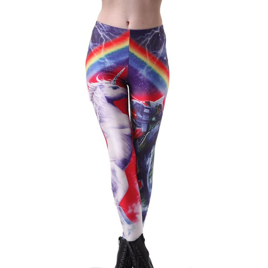 Ladies' printed fitness leggings from Alvionz.com featuring colorful abstract patterns and a stretchy, comfortable fit.