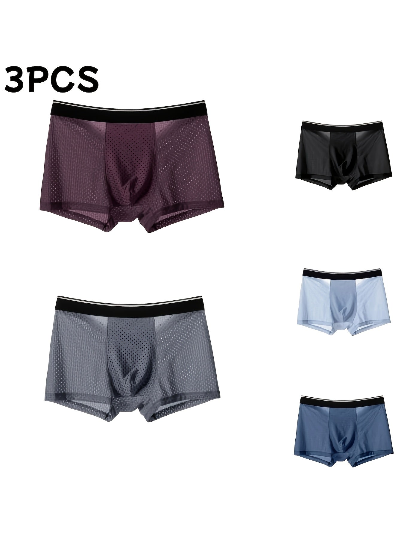 Three packs of Agate men's plus size underwear, showing comfortable waistband and fabric details in a natural pose.