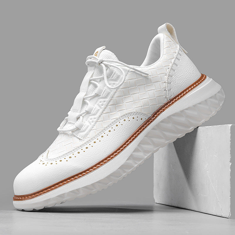 Mens breathable woven-texture sneakers by Agate with white laces and sporty design, suitable for casual wear.