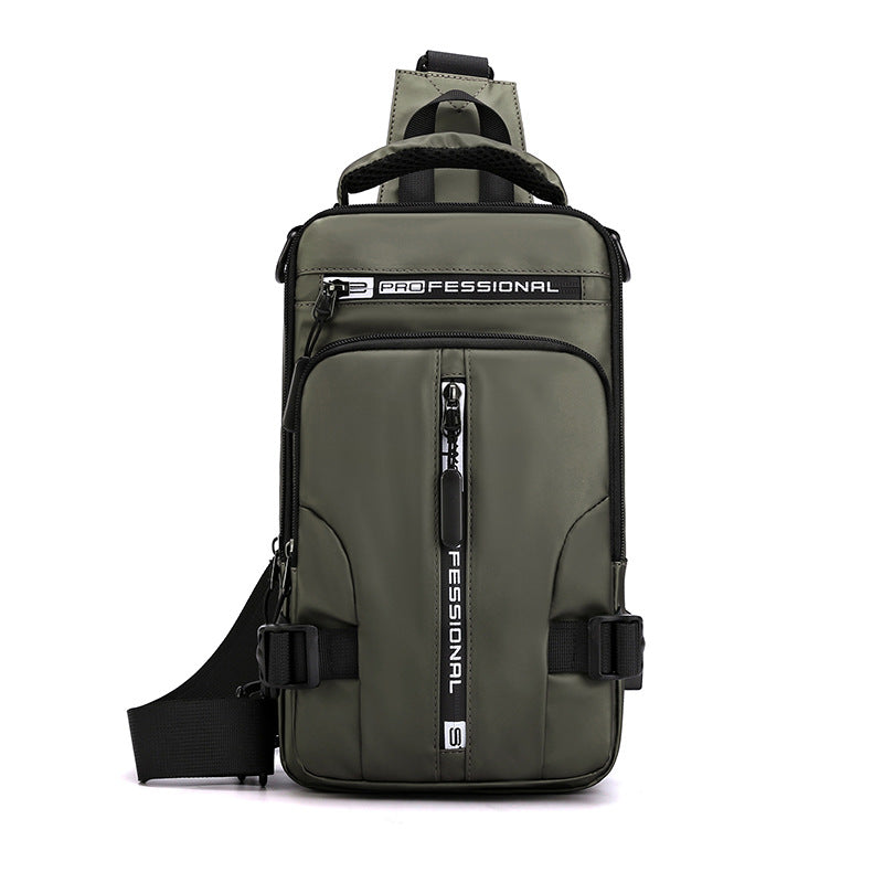 Army green Agate men's crossbody bag with multifunctional design, shoulder strap, and chest bag style, suitable for everyday use.