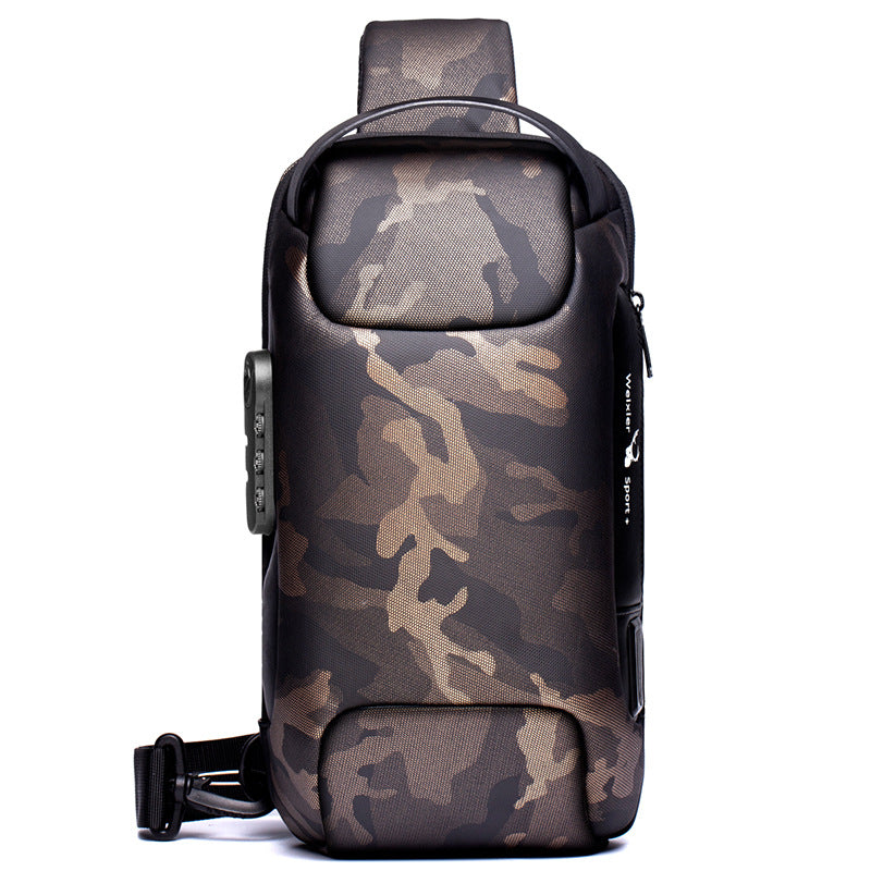 Men's army green Agate chest bag with anti-theft design, messenger style shoulder bag, compact and functional for daily use.