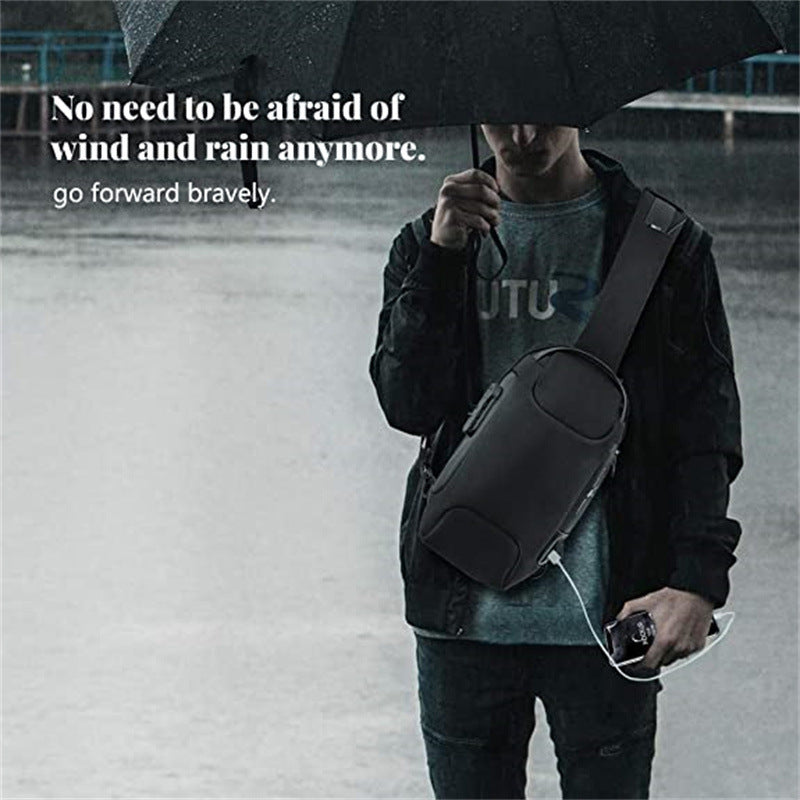 Army green waterproof men's sling bag with shoulder strap, crossbody chest pack, compact and functional for everyday use.