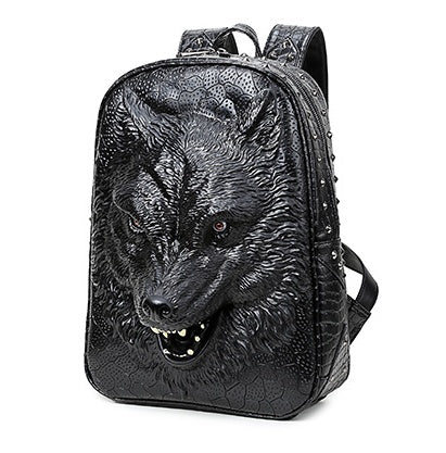 Black Agate 3D wolf head student backpack with shoulder straps, Korean edition, suitable for men and women.
