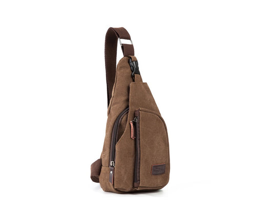 Black casual men's canvas chest pack with adjustable shoulder strap, crossbody bag for everyday use by Agate.