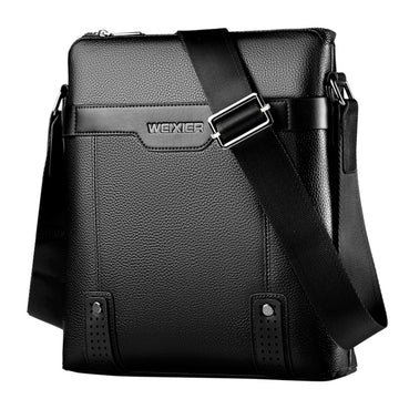 Black Agate men's messenger bag made of fashionable PU leather with adjustable shoulder strap and multiple compartments.