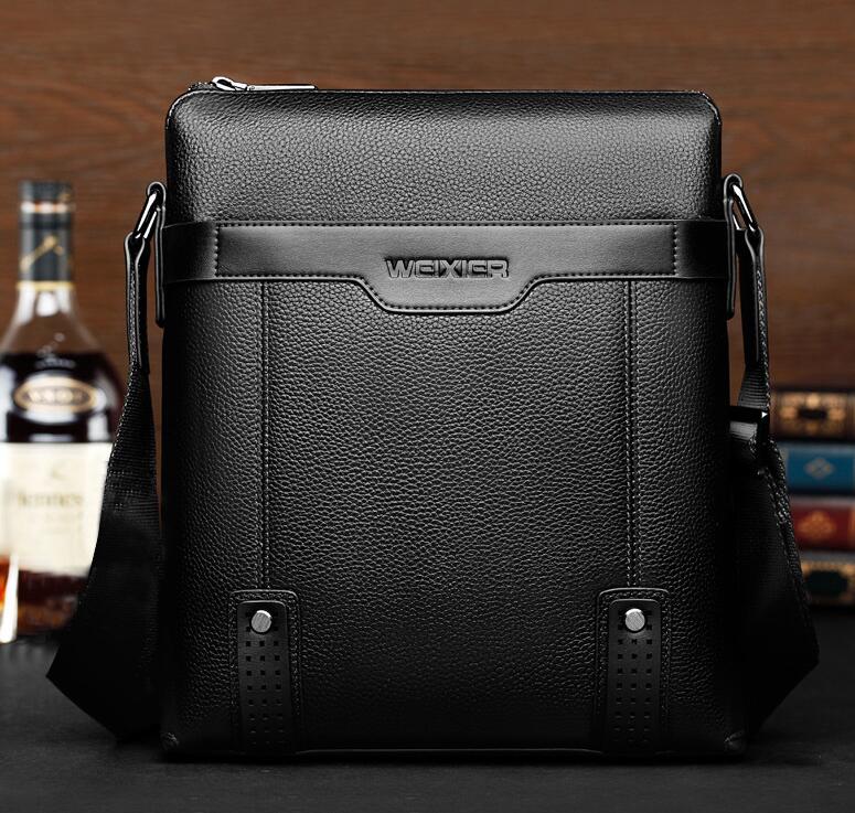 Black Agate Fashion PU Leather Men Messenger Bag with adjustable strap and multiple compartments.