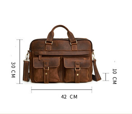 Black genuine men's retro business bag by Agate featuring a classic design and durable leather construction.