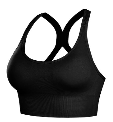 Black Agate women's seamless sport bra and yoga tank vest, designed for comfortable active wear and support.