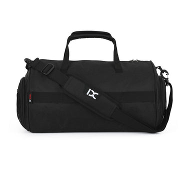 Black men's sports bag by Agate, designed for training with multiple compartments and sturdy handles.