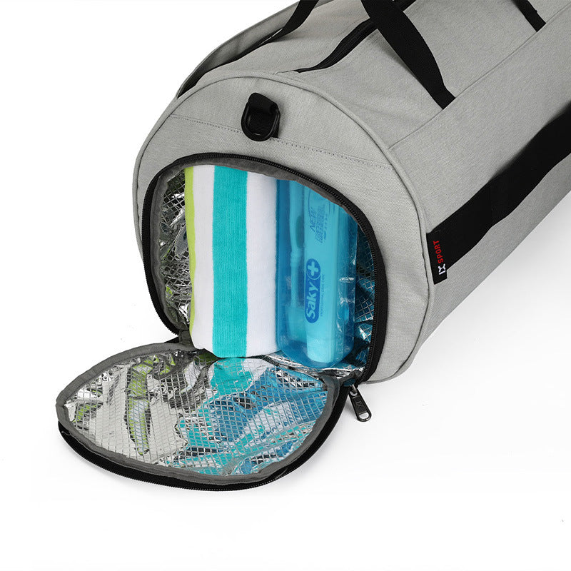 Black men's sports training bag by Agate with sturdy handles and zippered compartments for gym and travel use.