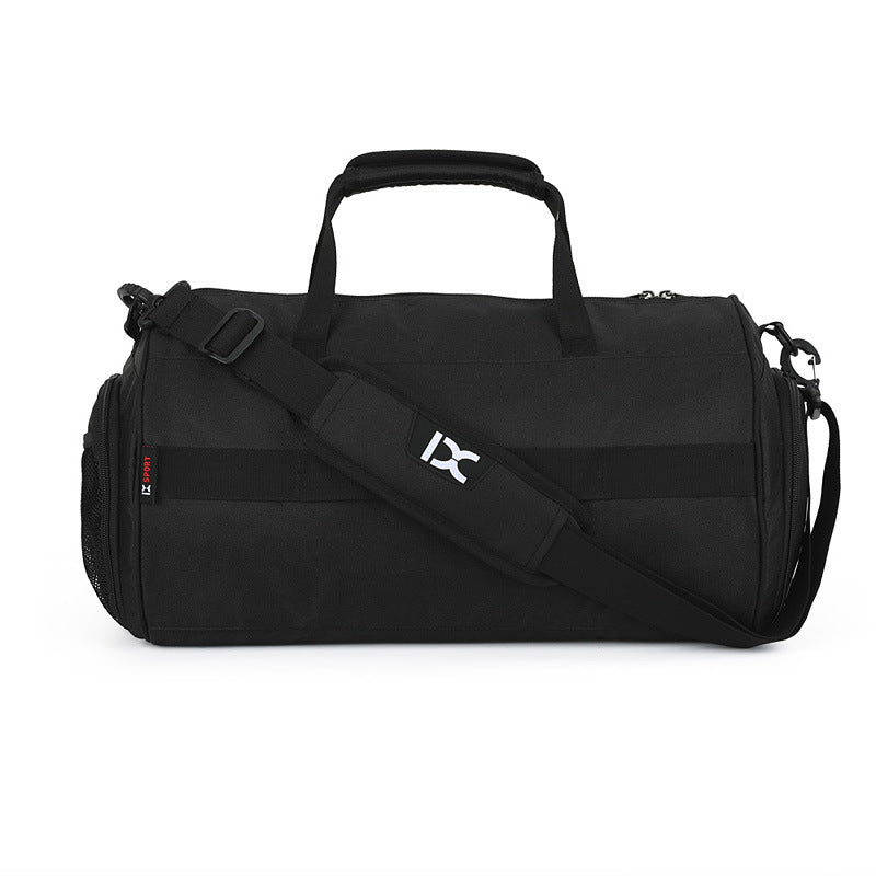 Black men's sports training bag by Agate with sturdy handles and spacious main compartment for gym and athletic use.