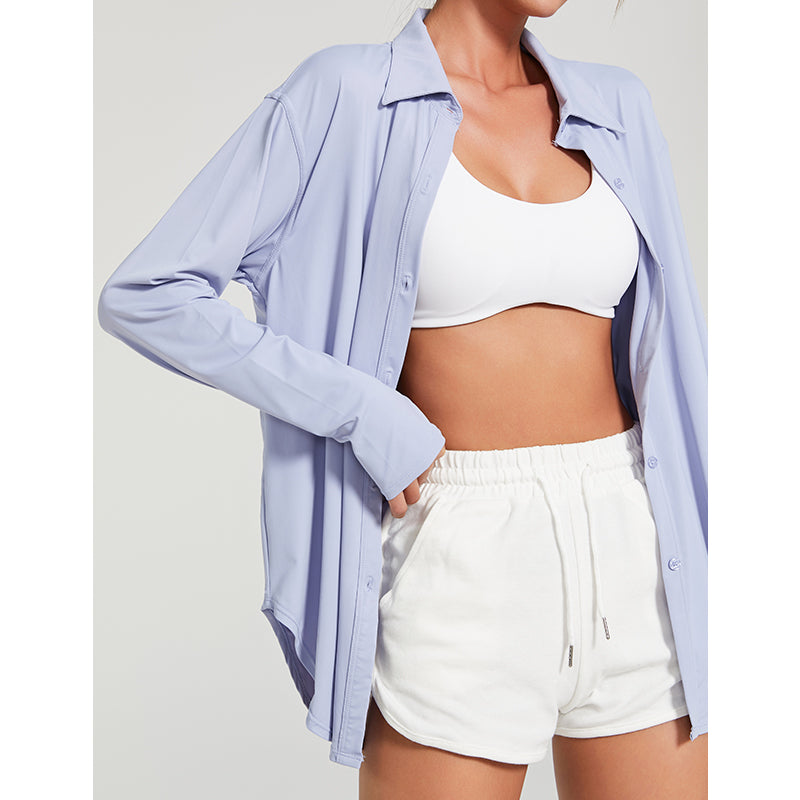 Black Agate sport shirt coat for women with lapel buttons, stylish and tailored for a modern look.