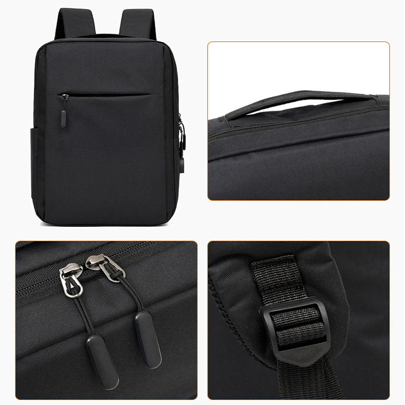 Black Agate laptop backpack with USB port, designed for men, featuring a sleek business bag style and multiple compartments.
