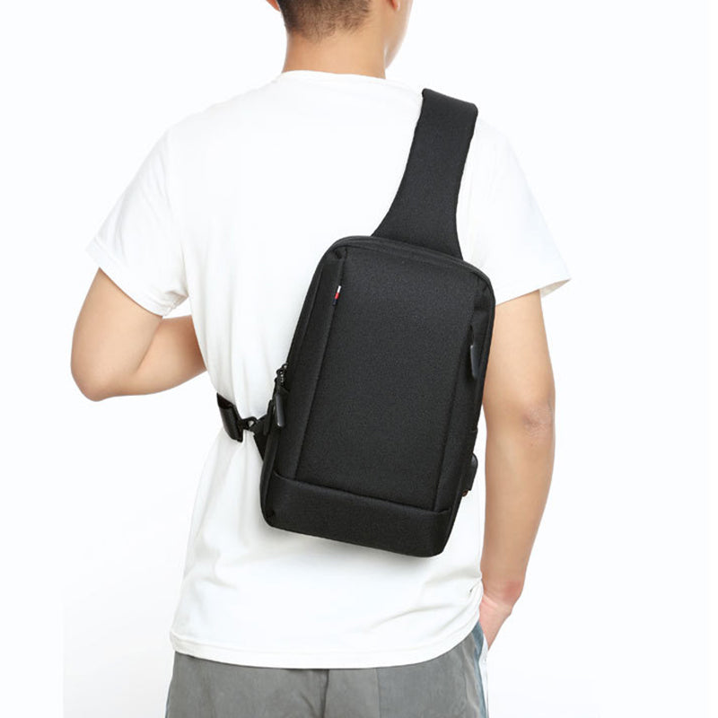 Black Agate men's chest bag and shoulder sling backpack with adjustable strap and compact design for versatile carrying.