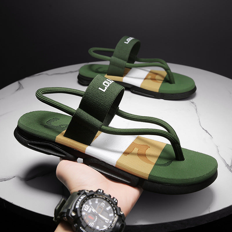 Agate men's army green outdoor sport flip flops with casual thong design, suitable for beach and outdoor activities.