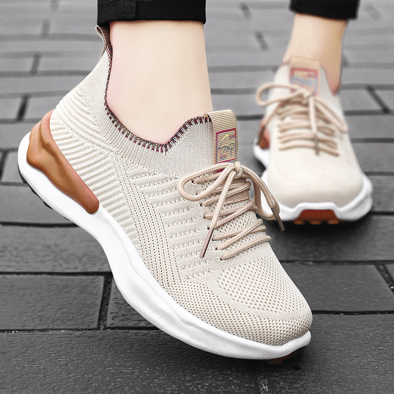 Beige Agate sports shoes for women, casual breathable running shoes, lightweight and comfortable for everyday wear.