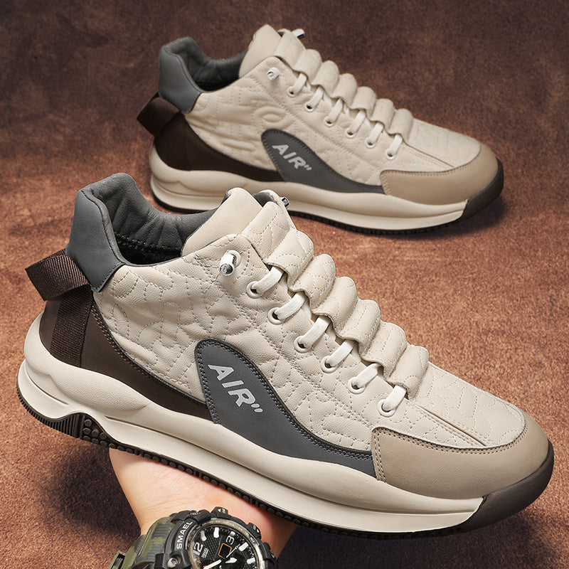 Beige Agate men's sport platform heightening shoes with chunky sole and stylish design, enhancing height and comfort.