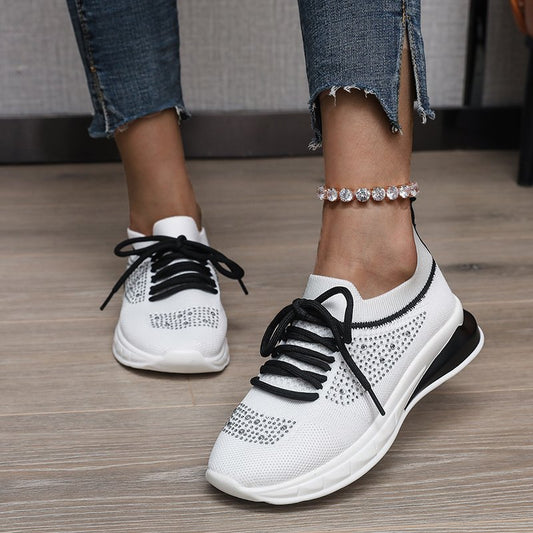 Black Agate casual shoes for women with rhinestone accents, designed for walking, sports, and casual wear.