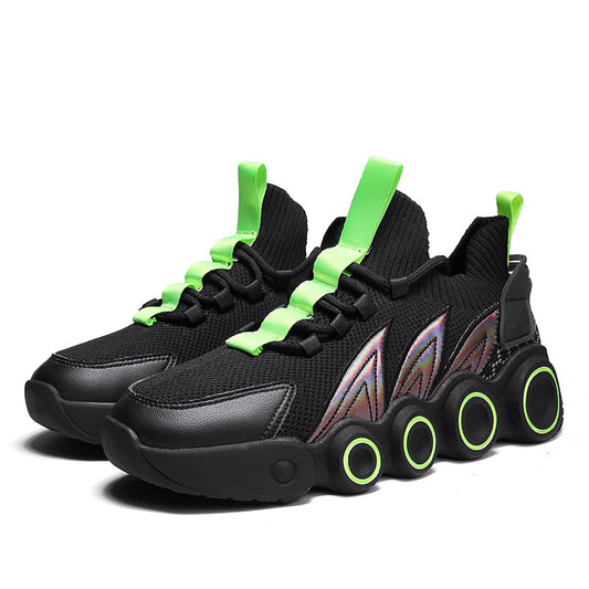 Black and green Agate sport summer flying mesh shoes for men, featuring breathable design and lightweight construction.