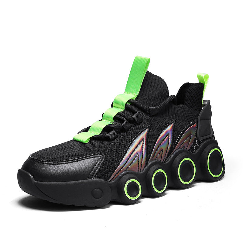 Black and green Agate sport summer flying mesh shoes for men, lightweight breathable athletic shoes for active wear.