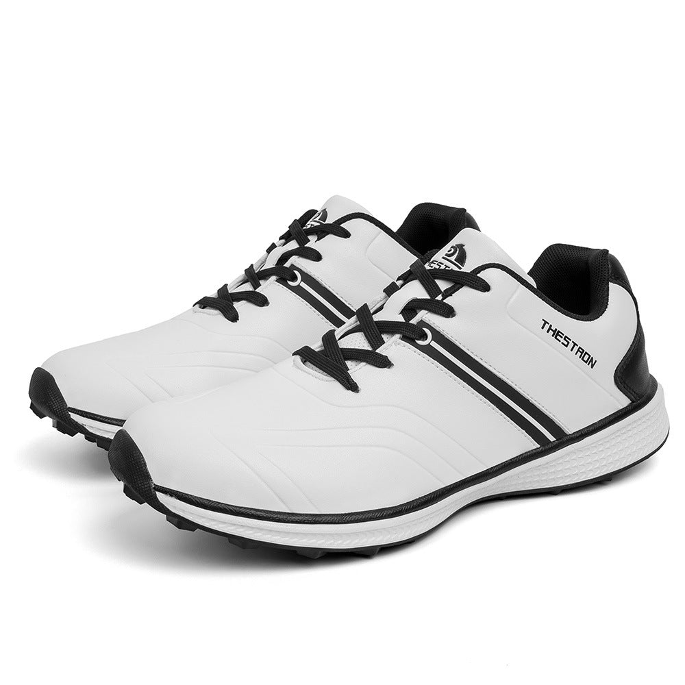 Black and white waterproof men's shoes by Agate, lightweight and professional-looking footwear with a sleek design.