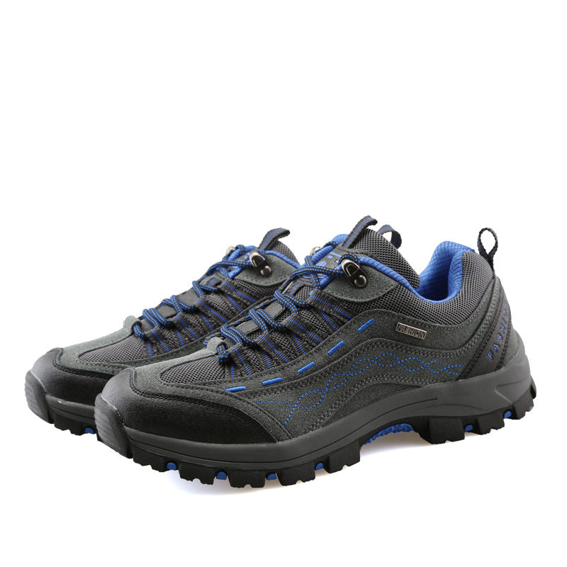 Gray and blue Agate outdoor sport climbing casual shoes shown from the side, featuring a sturdy design suitable for outdoor activities.