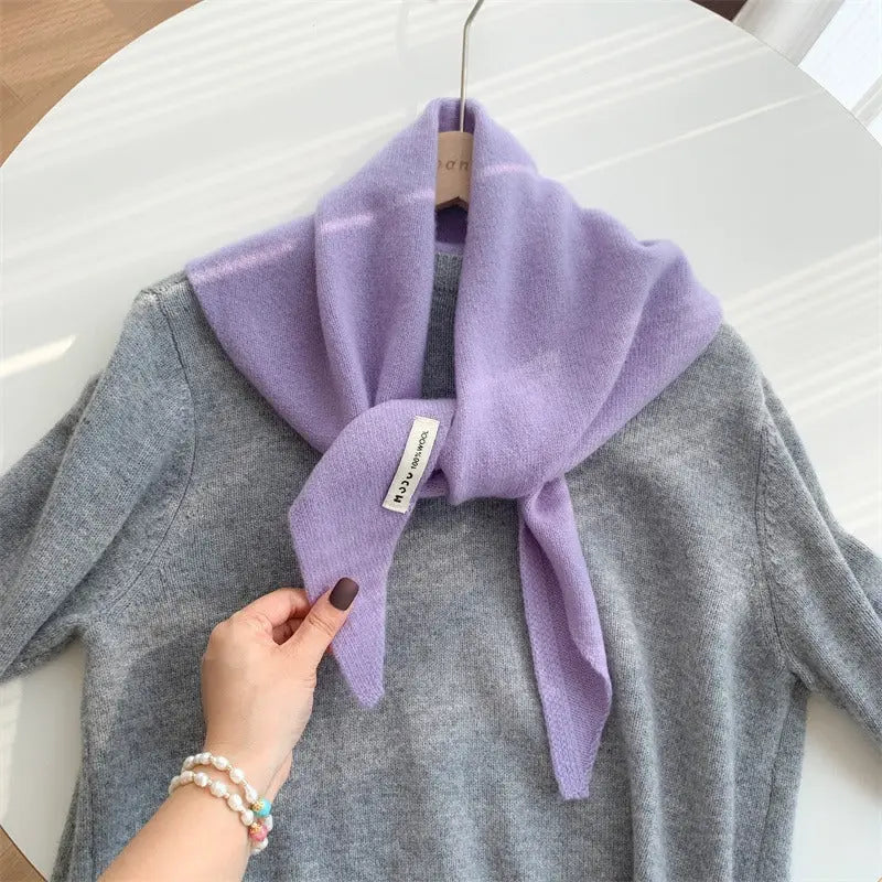 Womens Solid-Color Wool Knit Triangle Scarf Shawl For FallWinter - Alvionz.de