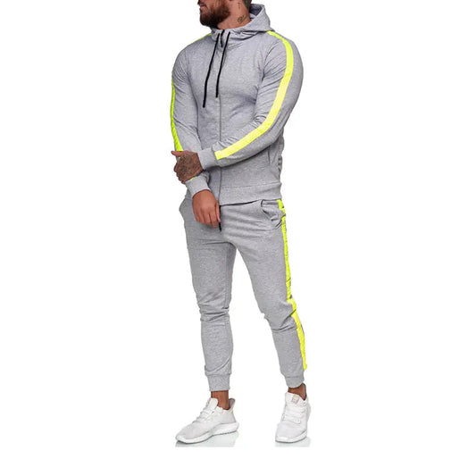 Men's black and white hooded zip-up athletic tracksuit set by Alvionz.de, featuring a comfortable fit and sporty design.
