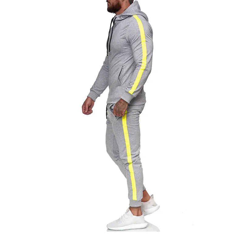 Men's black and white hooded zip-up athletic tracksuit set by Alvionz.de, featuring a comfortable fit and sporty design.