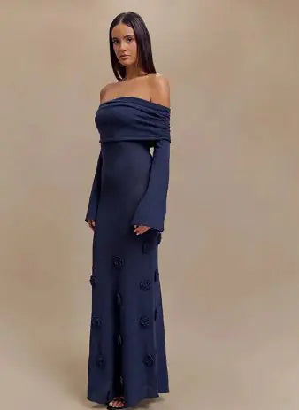 Off Shoulder Knit Rose Maxi Dress Alvionz.de