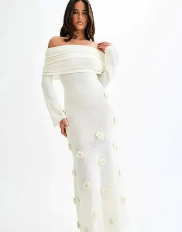 Off Shoulder Knit Rose Maxi Dress Alvionz.de