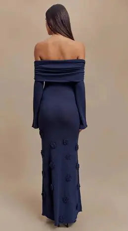 Off Shoulder Knit Rose Maxi Dress Alvionz.de