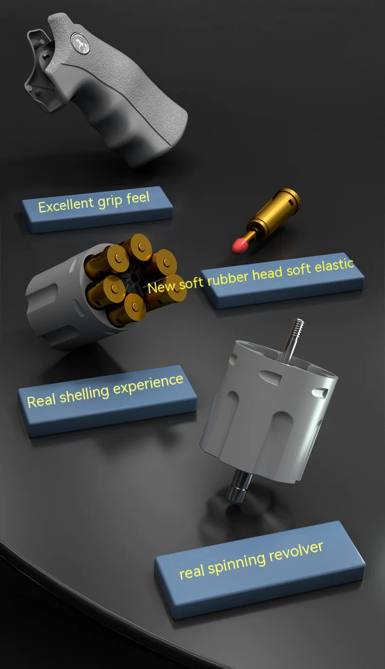 Children's left-wheel soft bullet toy pistol from Alvionz.de, featuring a black and green design with a cast shell appearance.