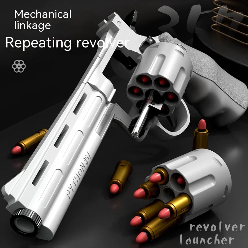 Children's left-wheel soft bullet toy pistol by Alvionz.de, black and green plastic toy gun with a left-wheel mechanism.