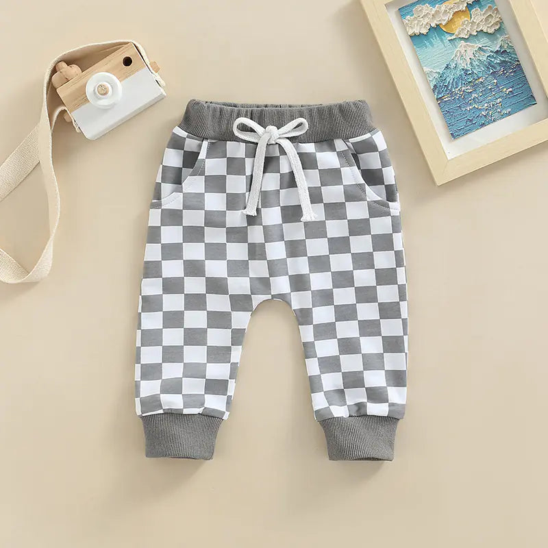 Checkerboard Print Casual Baby Trousers for Toddlers Alvionz.de