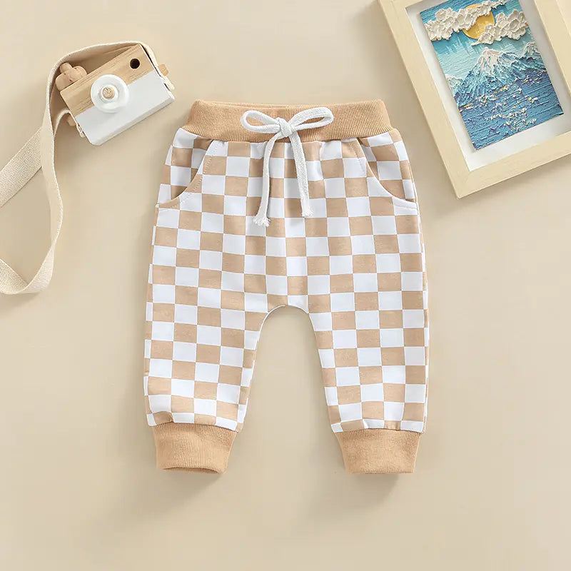 Checkerboard Print Casual Baby Trousers for Toddlers Alvionz.de
