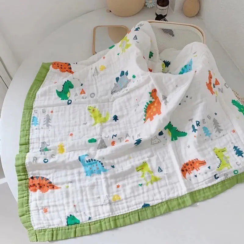 Soft cotton 6-layer baby gauze bath towel blanket with hippo design, gentle and breathable for newborns.
