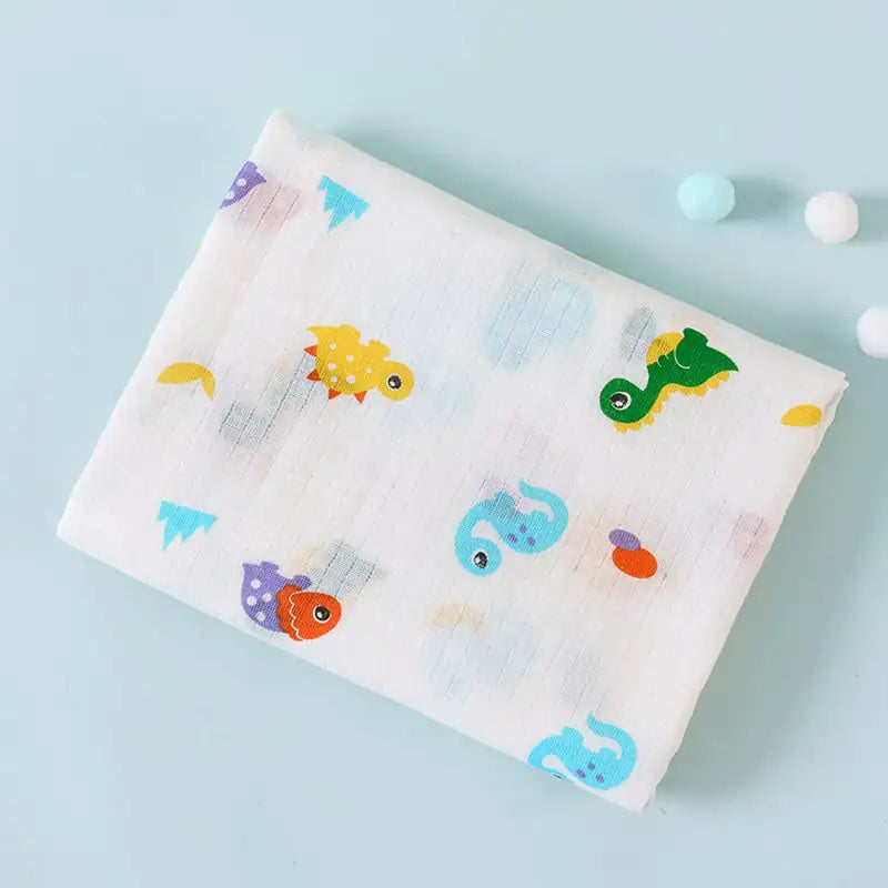 Soft cotton double-layer cartoon baby blanket featuring a cute fox design, ideal for infants and toddlers.