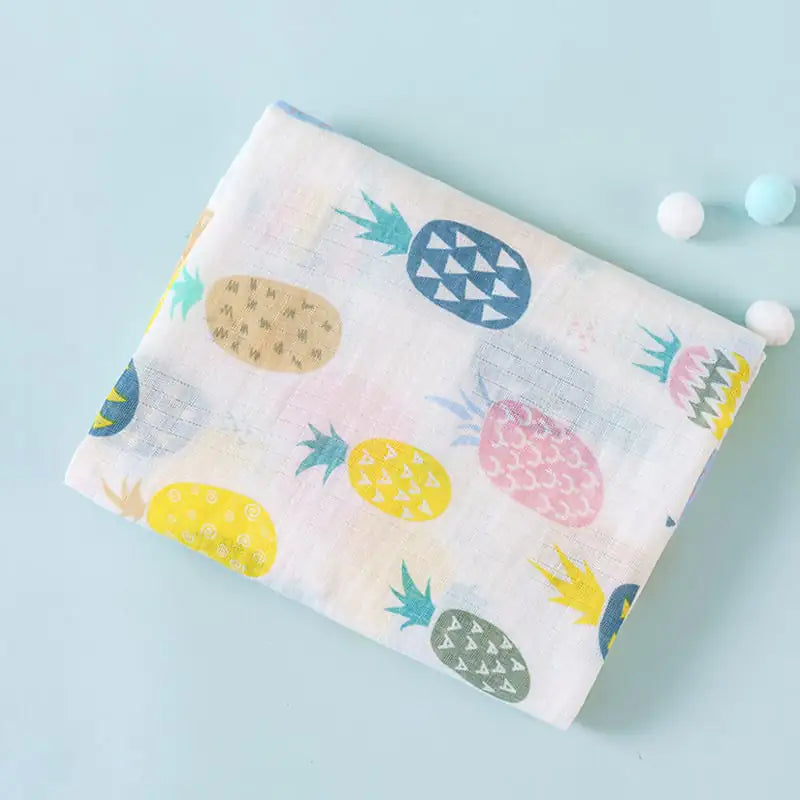 Cotton double-layer cartoon baby blanket featuring a cute fox design, 110x110cm, soft and cozy for infants.