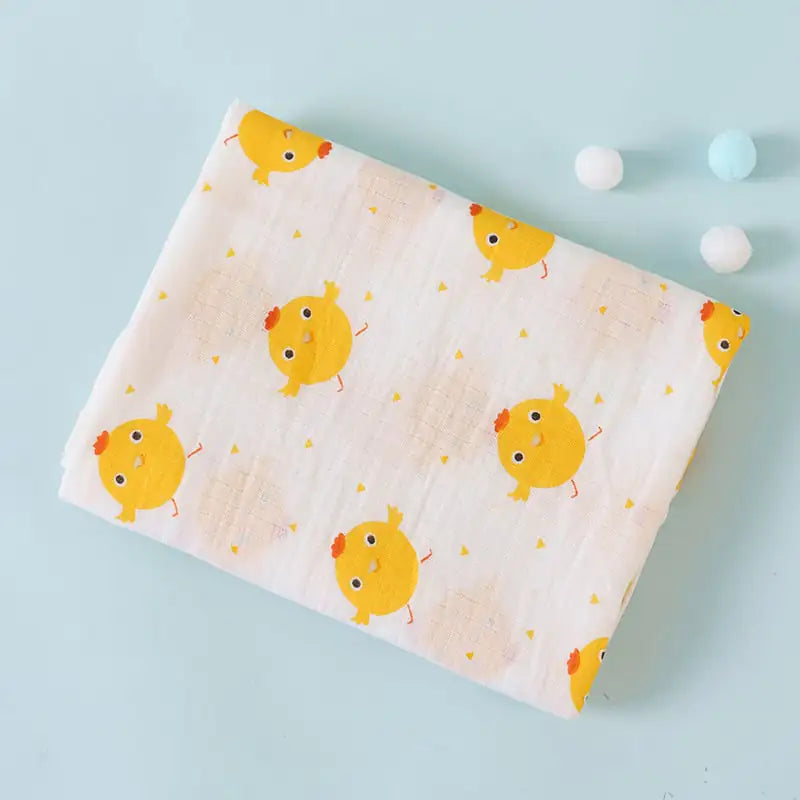 Cotton double-layer cartoon baby blanket featuring a cute fox design, 110x110cm, soft and cozy for infants.