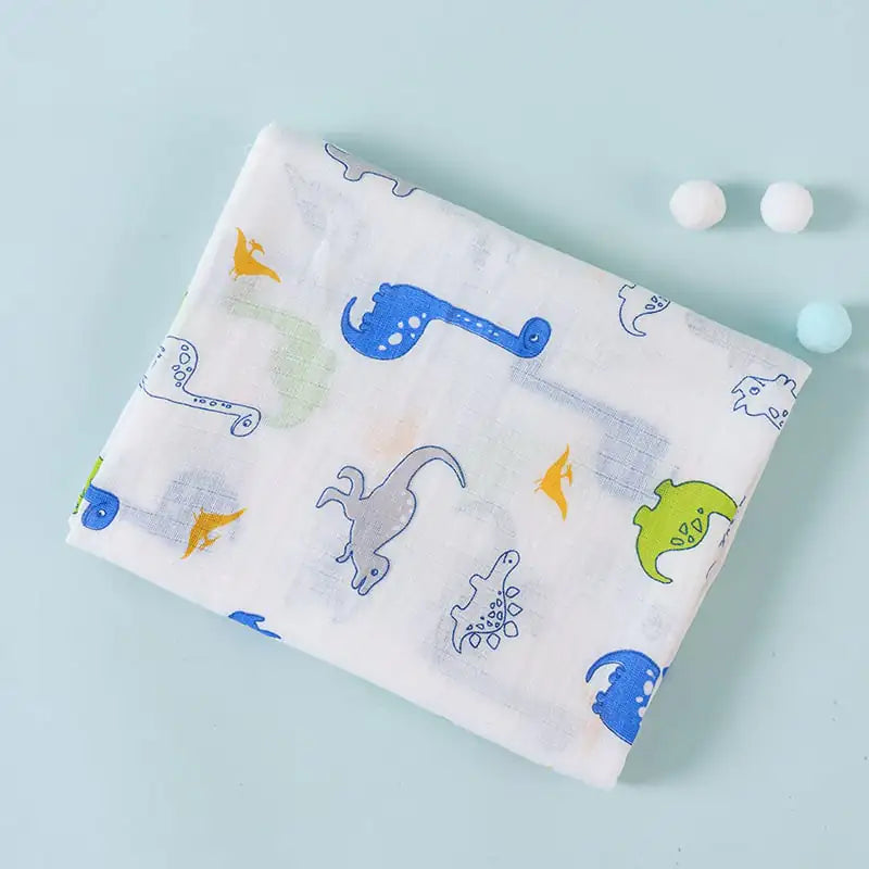Soft cotton double-layer baby blanket featuring a cute cartoon fox design, perfect for infants and toddlers.