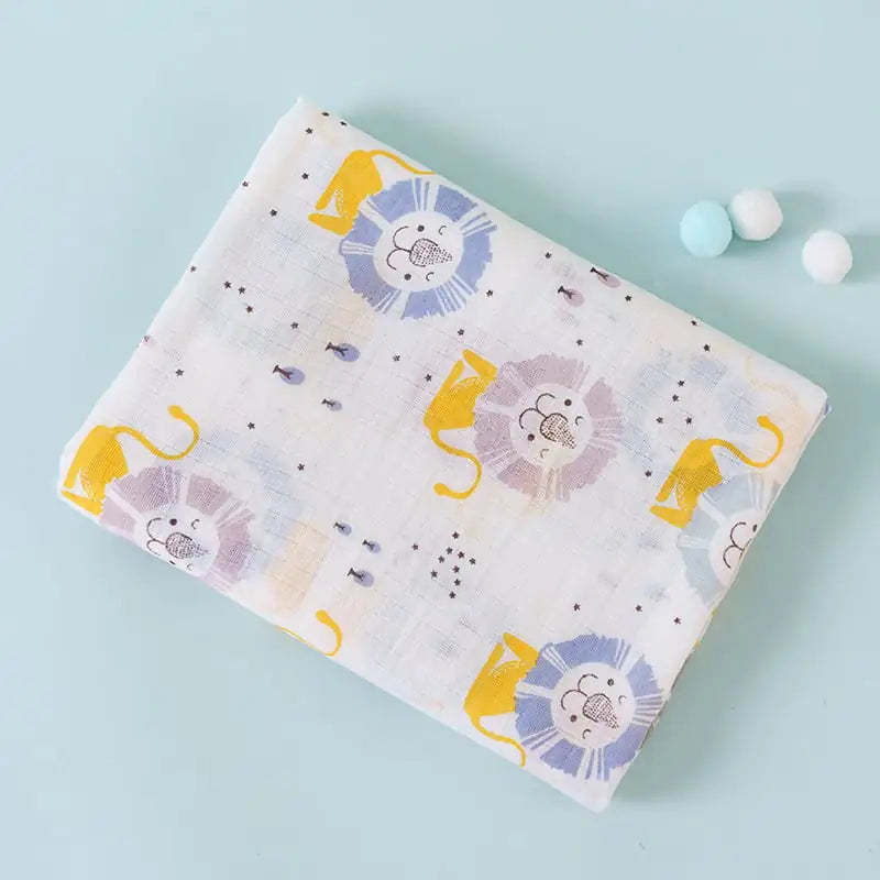 Soft cotton double-layer cartoon baby blanket featuring a cute fox design, perfect for infants.