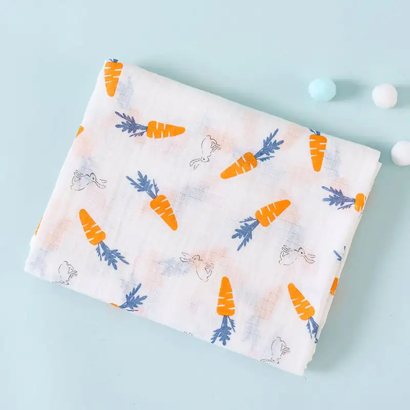 Cotton double layer baby blanket featuring a cartoon fox design, soft and cozy for infants.