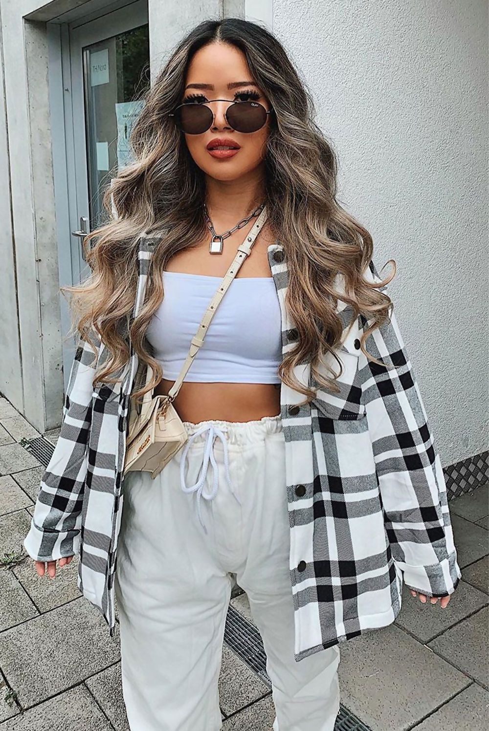 Black and White Check Shacket Womens Azure Theseus