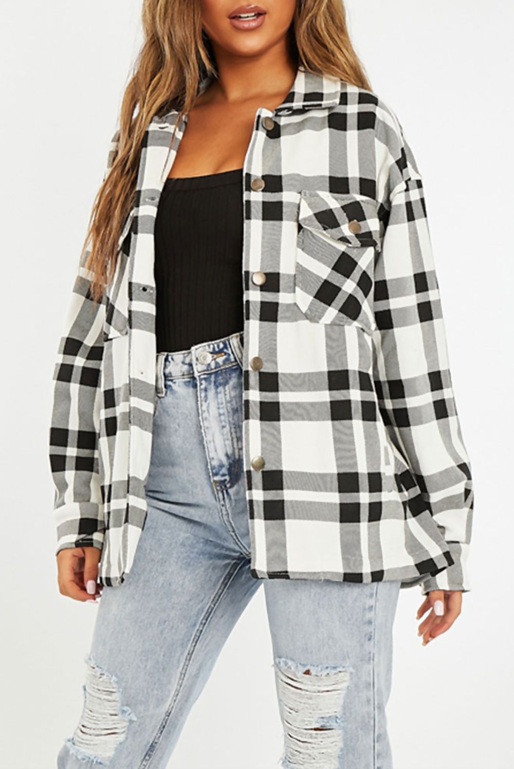 Black and White Check Shacket Womens Azure Theseus