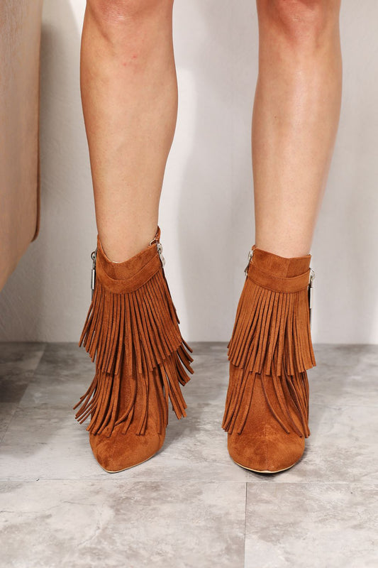 Legend Women's Tassel Wedge Heel Ankle Booties by Trendsi featuring stylish tassels and a comfortable wedge heel.