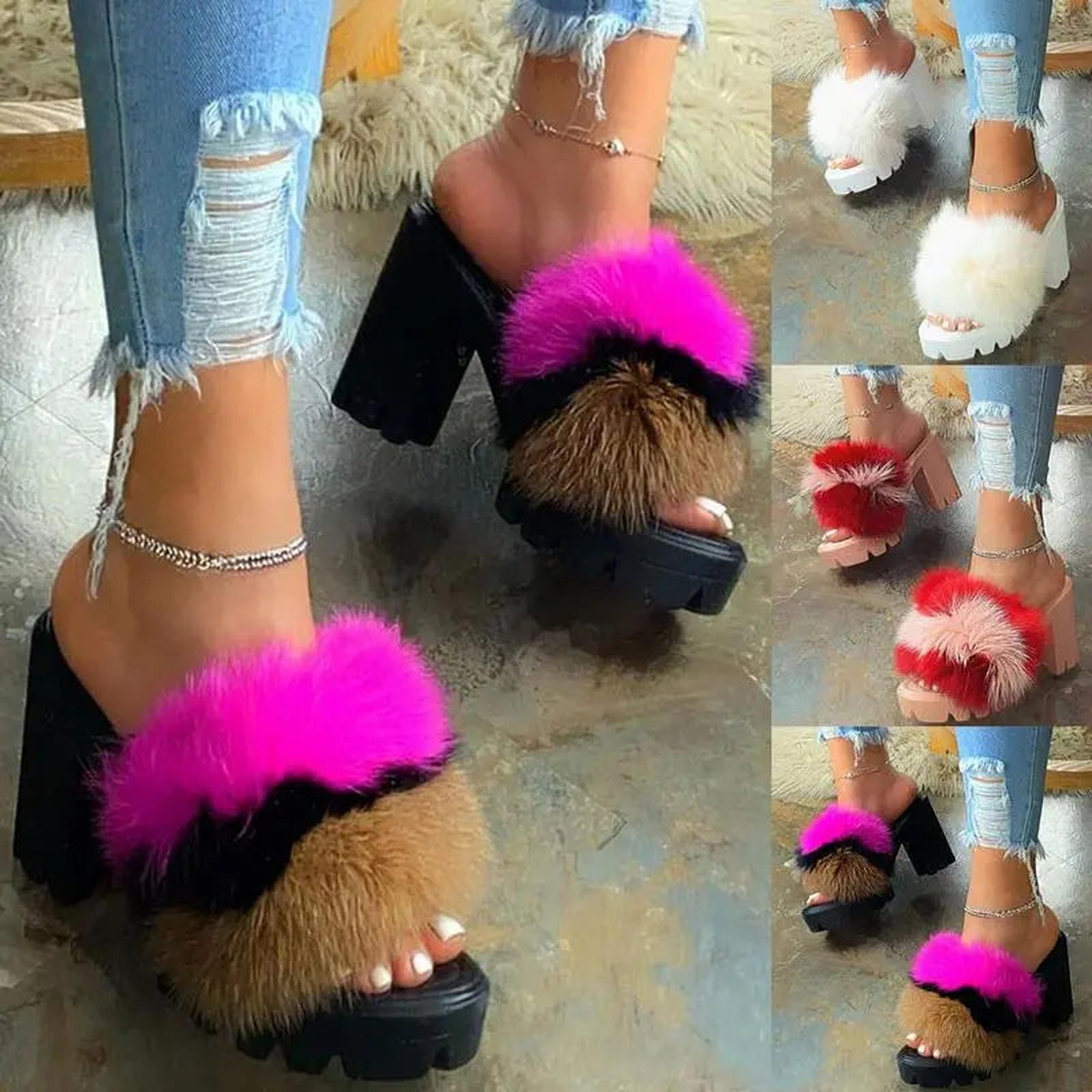 Sexy Party High Heel Sandals Fur Womens Shoes 2021 Stripper Heels Blue Charlie